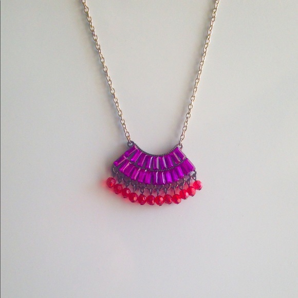 NEW Jewel Tone Purple & Red Boho Fashion Necklace - Picture 3 of 6